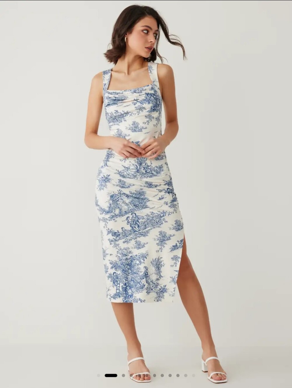 Rouched Blue Floral Maxi Dress